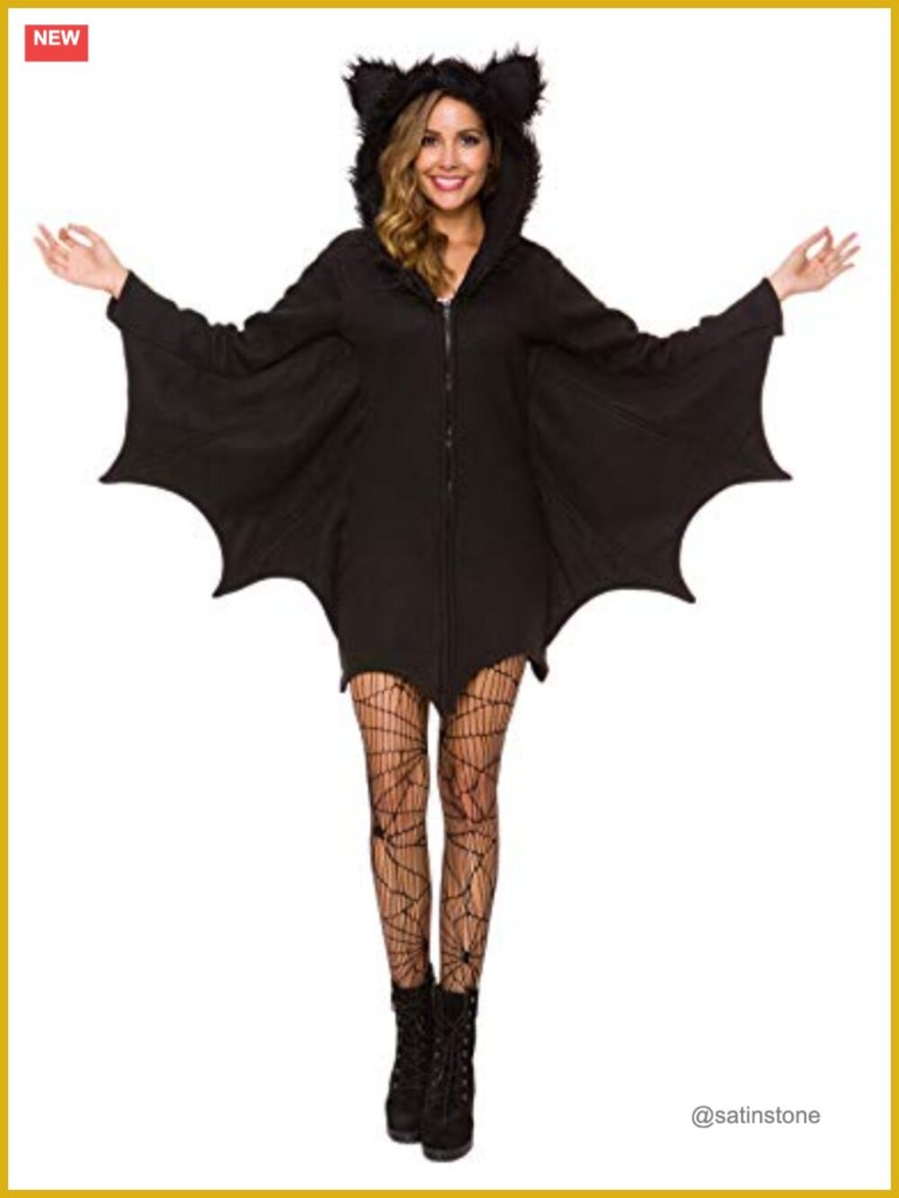 Halfjuly Women's Bat Halloween Costume Zipper Dress with Wings Cosplay Vampire